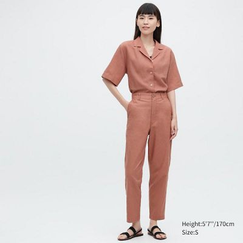 Brown Uniqlo Linen Cotton Tapered Women Pants | 6250535