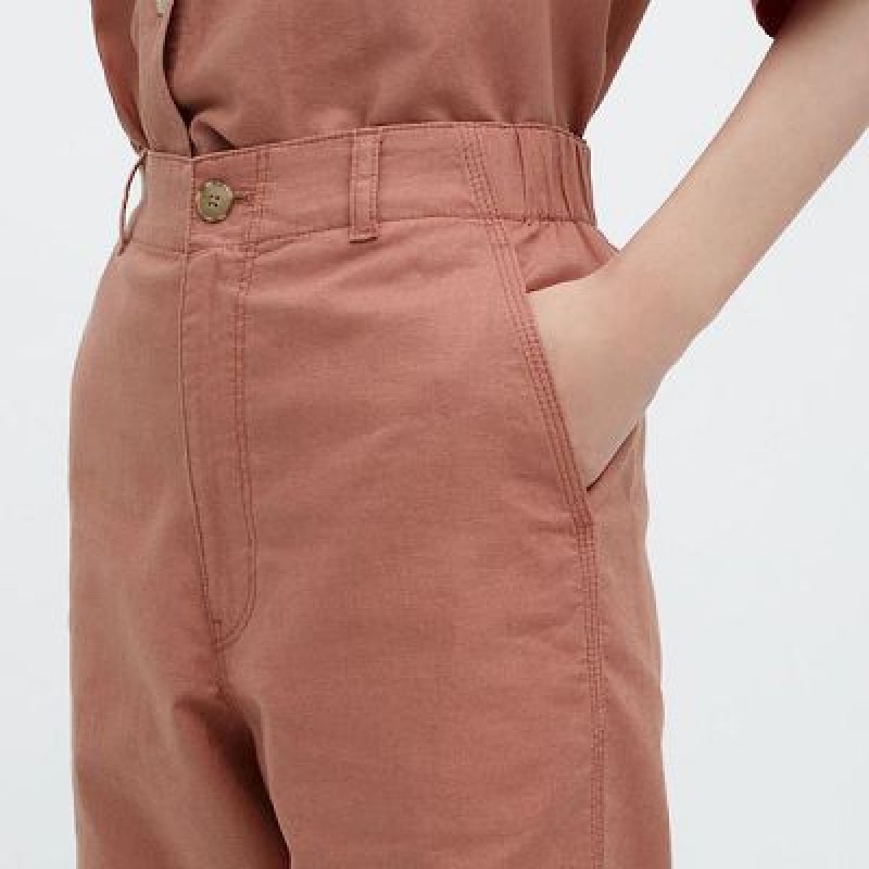 Brown Uniqlo Linen Cotton Tapered Women Pants | 6250535