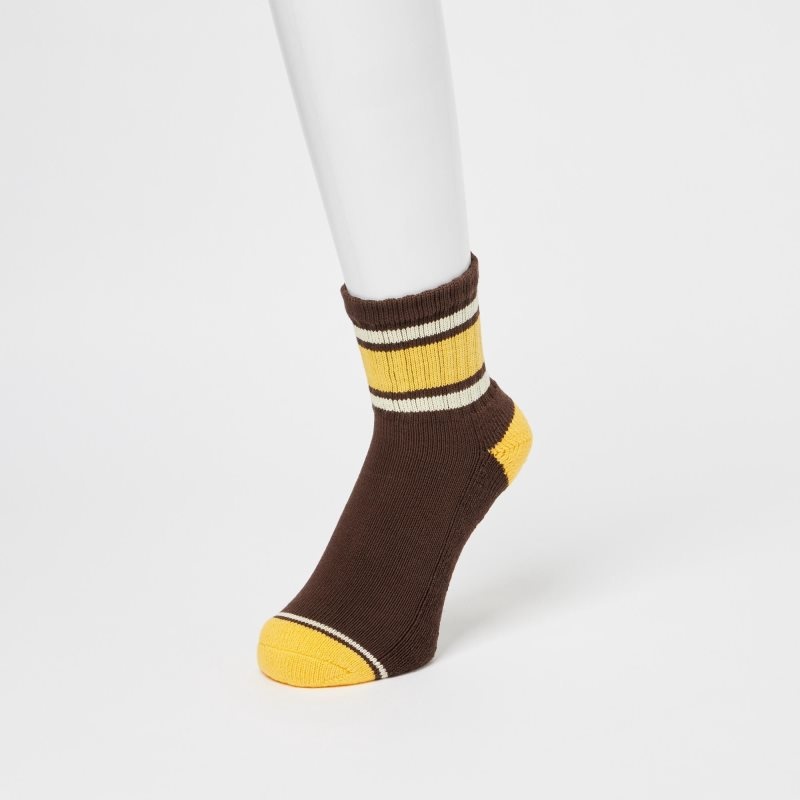 Brown Uniqlo Pattern Lined Half Men Socks | 7746137