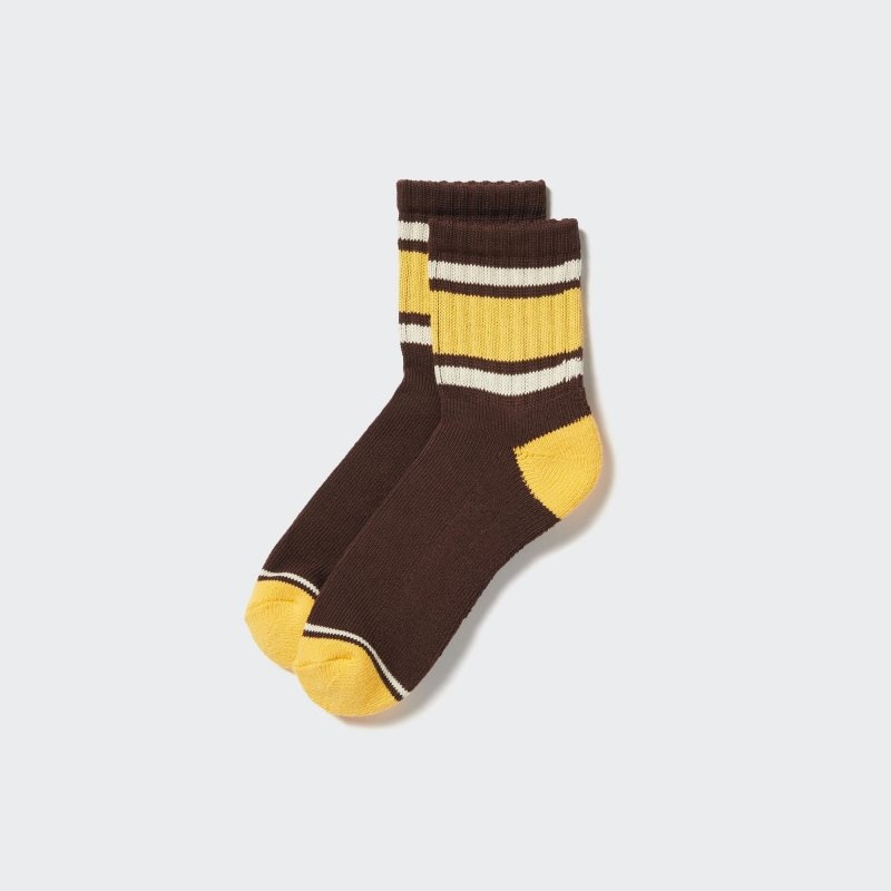 Brown Uniqlo Pattern Lined Half Men Socks | 7746137