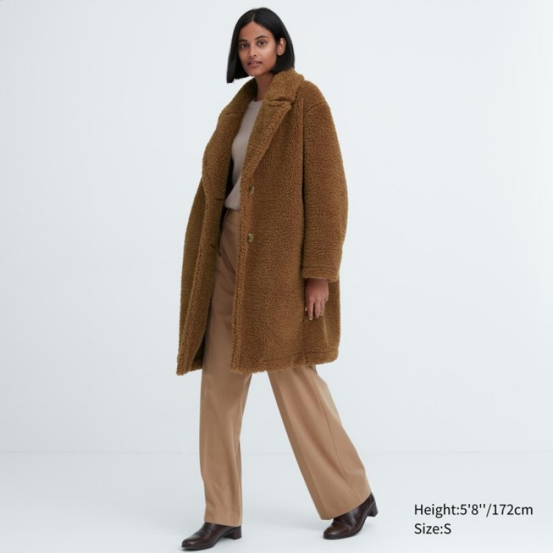 Brown Uniqlo Pile-Lined Fleece Tailored Women Coats | 5972817