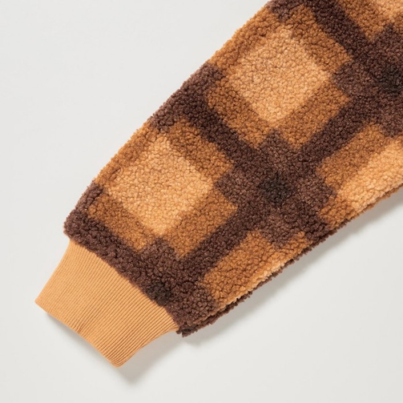 Brown Uniqlo Pile Lined Fleece Printed Full-Zip Women Hoodie | 4264607