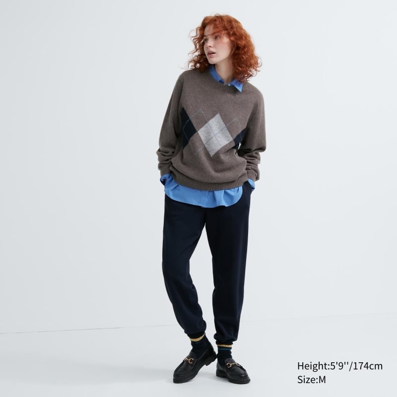 Brown Uniqlo Premium Lambswool Crew Neck Long-sleeve Men Sweaters | 2968701