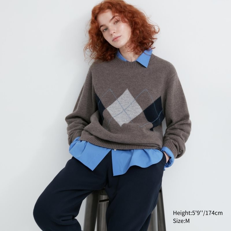 Brown Uniqlo Premium Lambswool Crew Neck Long-sleeve Men Sweaters | 2968701