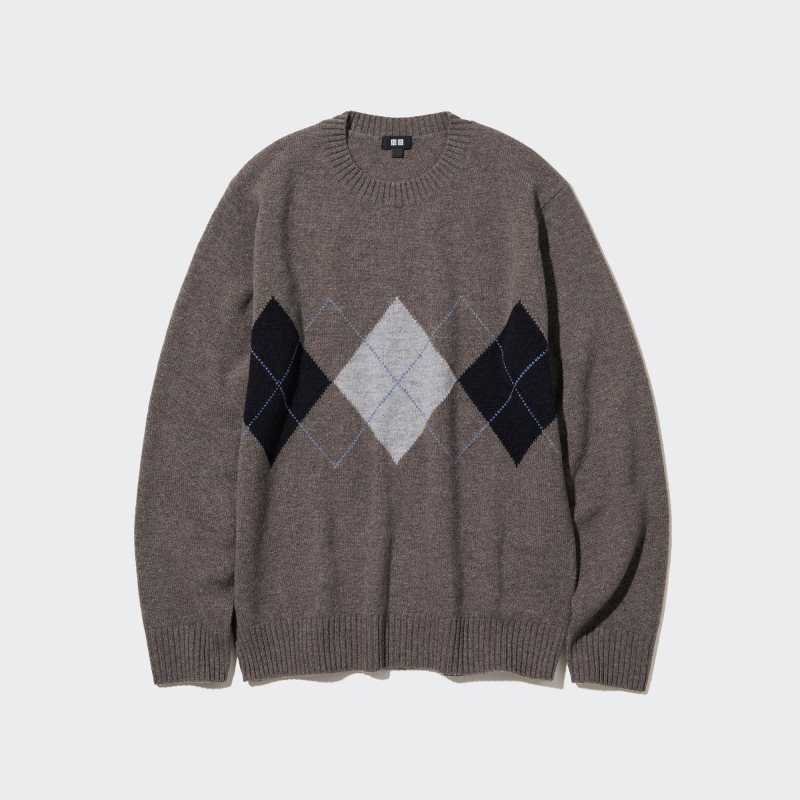 Brown Uniqlo Premium Lambswool Crew Neck Long-sleeve Men Sweaters | 2968701
