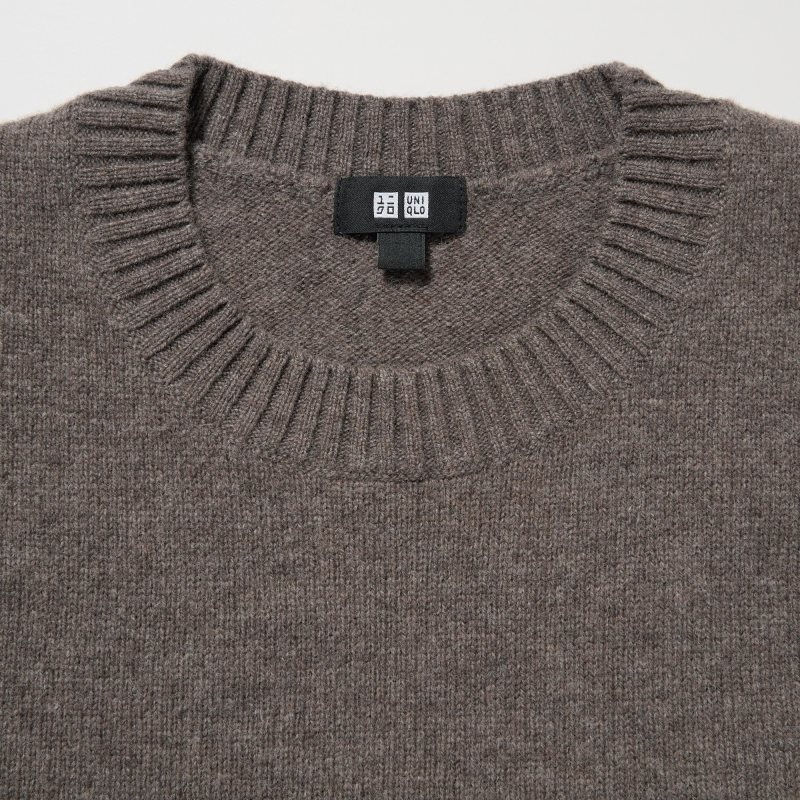 Brown Uniqlo Premium Lambswool Crew Neck Long-sleeve Men Sweaters | 2968701