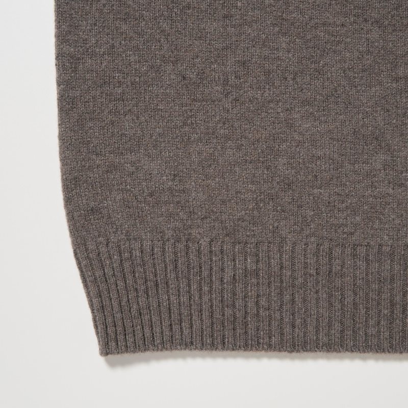 Brown Uniqlo Premium Lambswool Crew Neck Long-sleeve Men Sweaters | 2968701