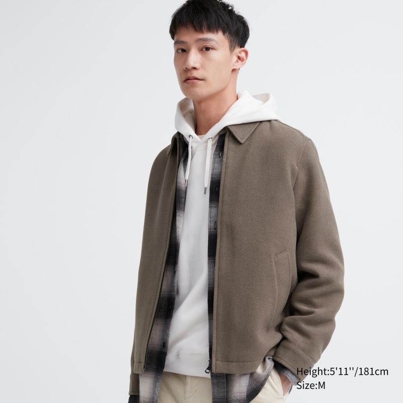 Brown Uniqlo Single Collar Short Men Jackets | 6614227