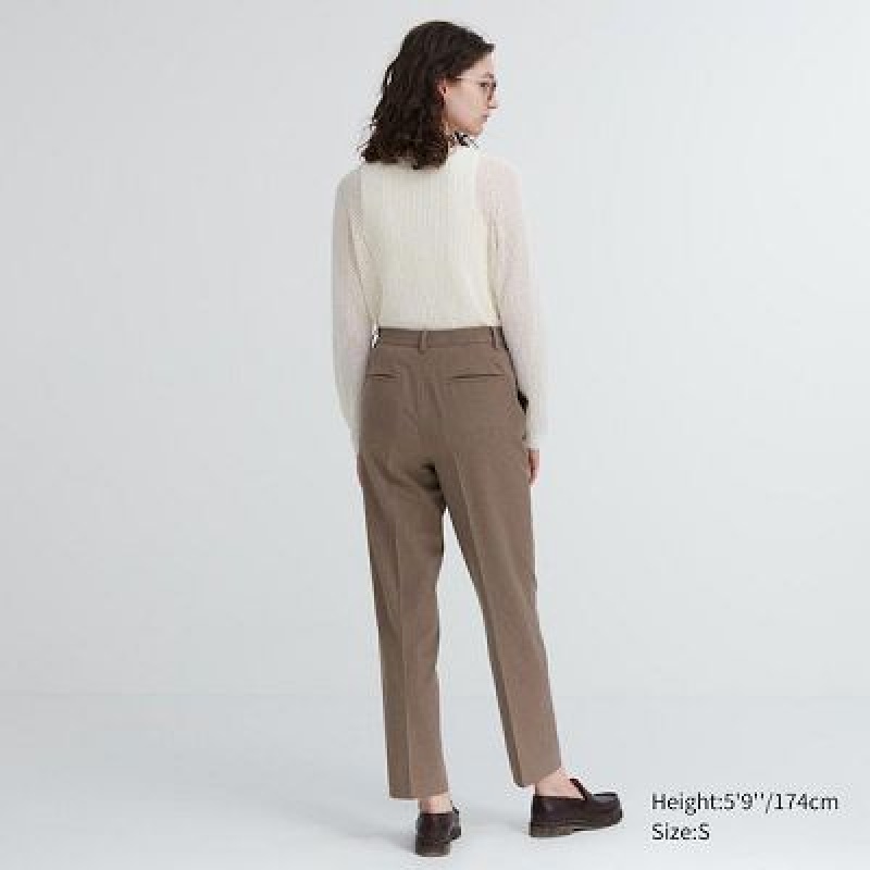 Brown Uniqlo Smart Ankle (2-Way Stretch Check, Tall) Women Pants | 3475338