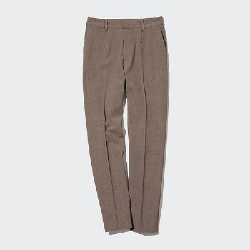 Brown Uniqlo Smart Ankle (2-Way Stretch Check, Tall) Women Pants | 3475338
