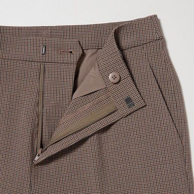 Brown Uniqlo Smart Ankle (2-Way Stretch Check, Tall) Women Pants | 3475338