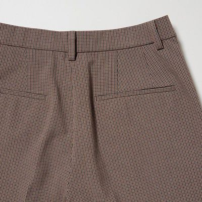 Brown Uniqlo Smart Ankle (2-Way Stretch Check, Tall) Women Pants | 3475338