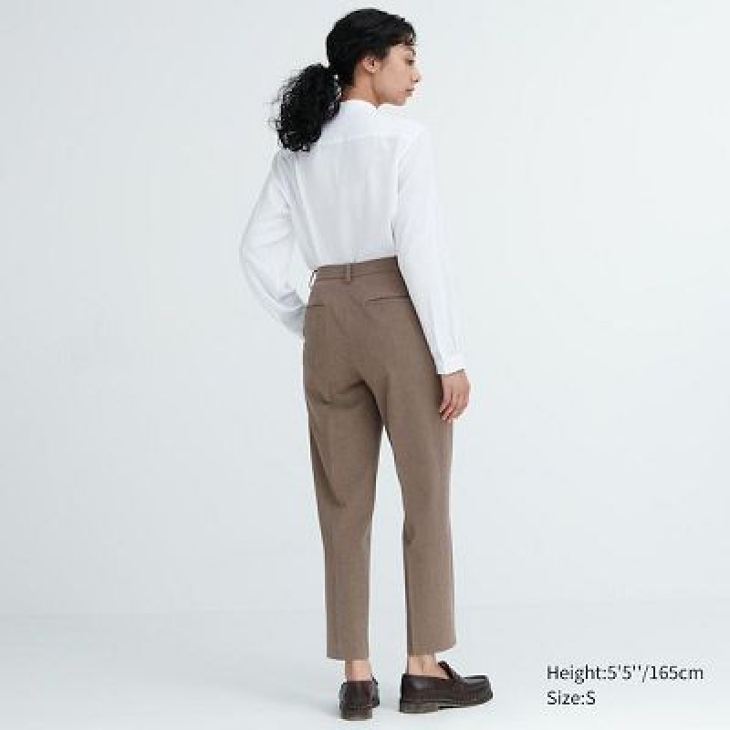 Brown Uniqlo Smart Ankle (2-Way Stretch Check) Women Pants | 6975639