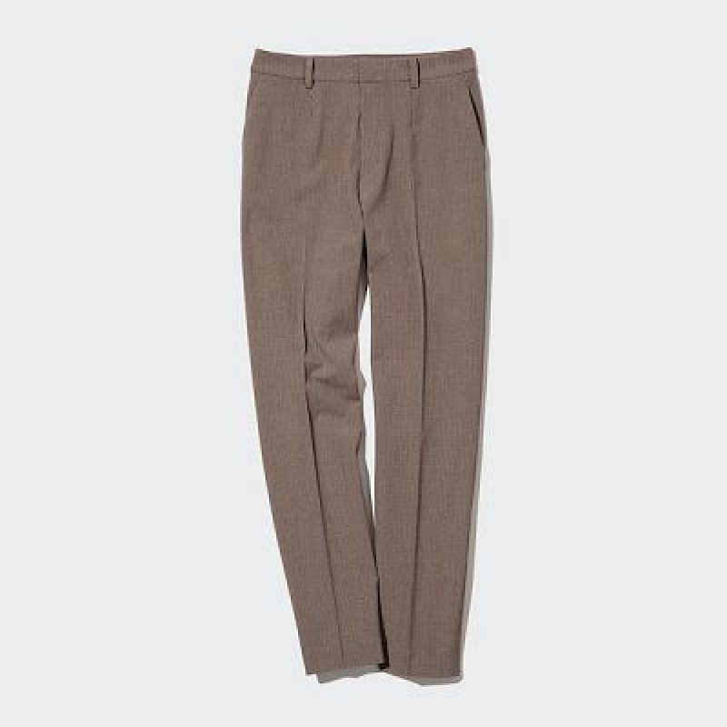 Brown Uniqlo Smart Ankle (2-Way Stretch Check) Women Pants | 6975639