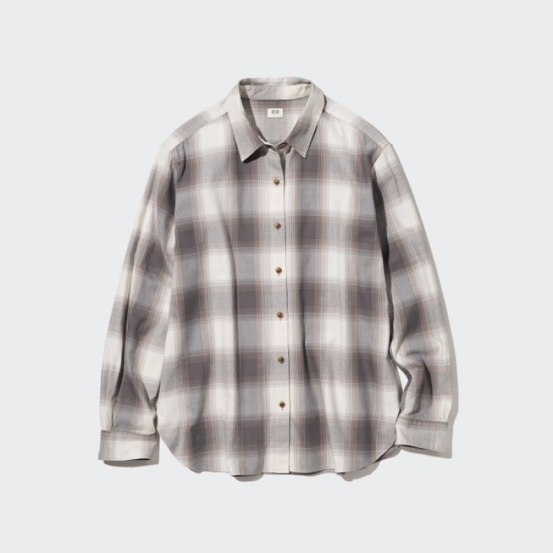Brown Uniqlo Soft Brushed Checked Long-Sleeve Women Shirts | 7630245