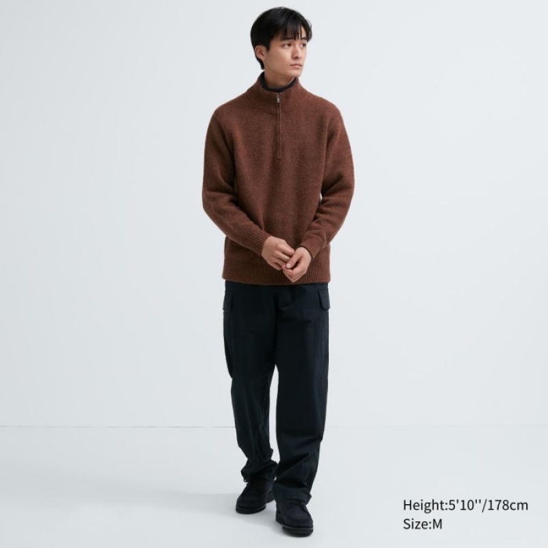 Brown Uniqlo Souffle Yarn Half-Zip Long-Sleeve Women Sweaters | 12816