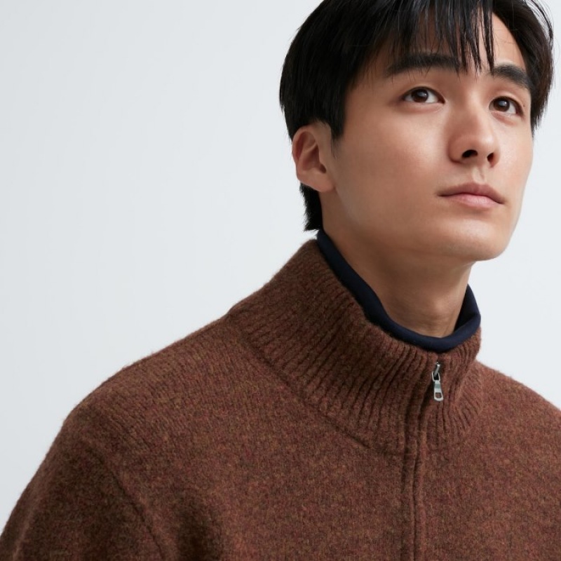 Brown Uniqlo Souffle Yarn Half-Zip Long-Sleeve Women Sweaters | 12816