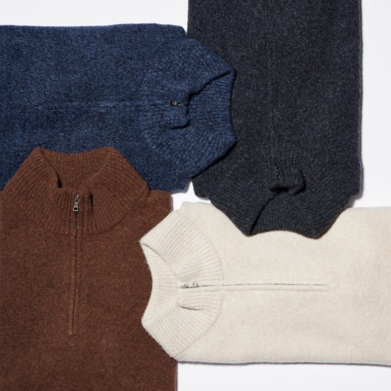 Brown Uniqlo Souffle Yarn Half-Zip Long-Sleeve Women Sweaters | 12816