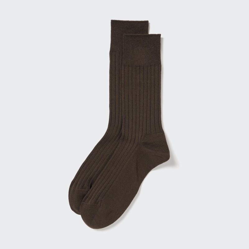 Brown Uniqlo Supima Cotton Wide Ribbed Men Socks | 7037862