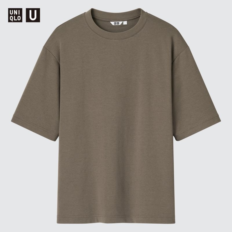 Brown Uniqlo U AIRism Cotton Oversized Crew Neck Half-Sleeve Men T Shirts | 8315008