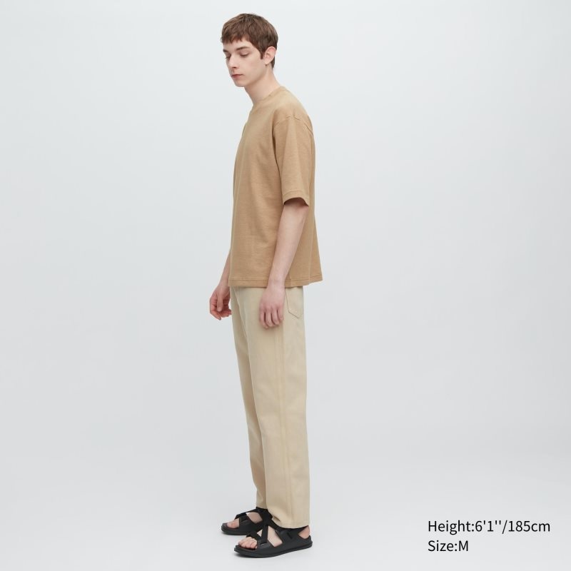 Brown Uniqlo U Airism Cotton Striped Crew Neck Oversized Men T Shirts | 7071921