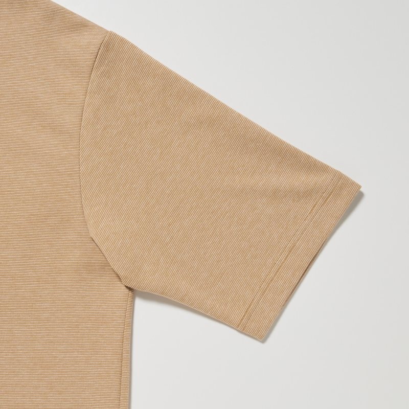 Brown Uniqlo U Airism Cotton Striped Crew Neck Oversized Men T Shirts | 7071921