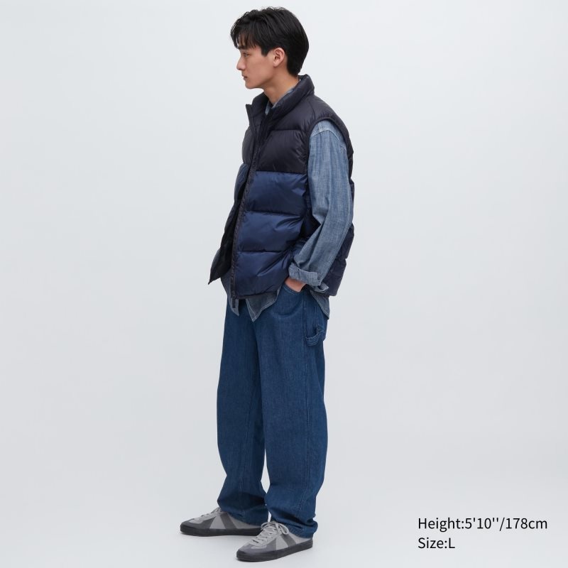 Brown Uniqlo Ultra Light Down Wide Quilt Color Block Men Vest | 5378670