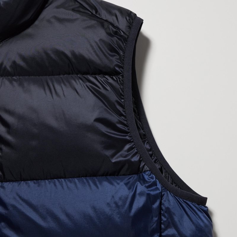 Brown Uniqlo Ultra Light Down Wide Quilt Color Block Men Vest | 5378670