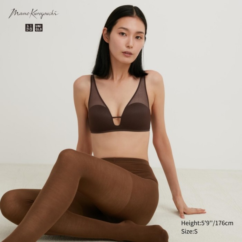 Brown Uniqlo Wireless Mesh Women Bras | 3789475