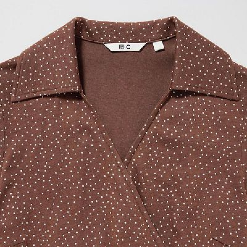 Brown Uniqlo Wrap Long-Sleeve Women Dress | 9415525