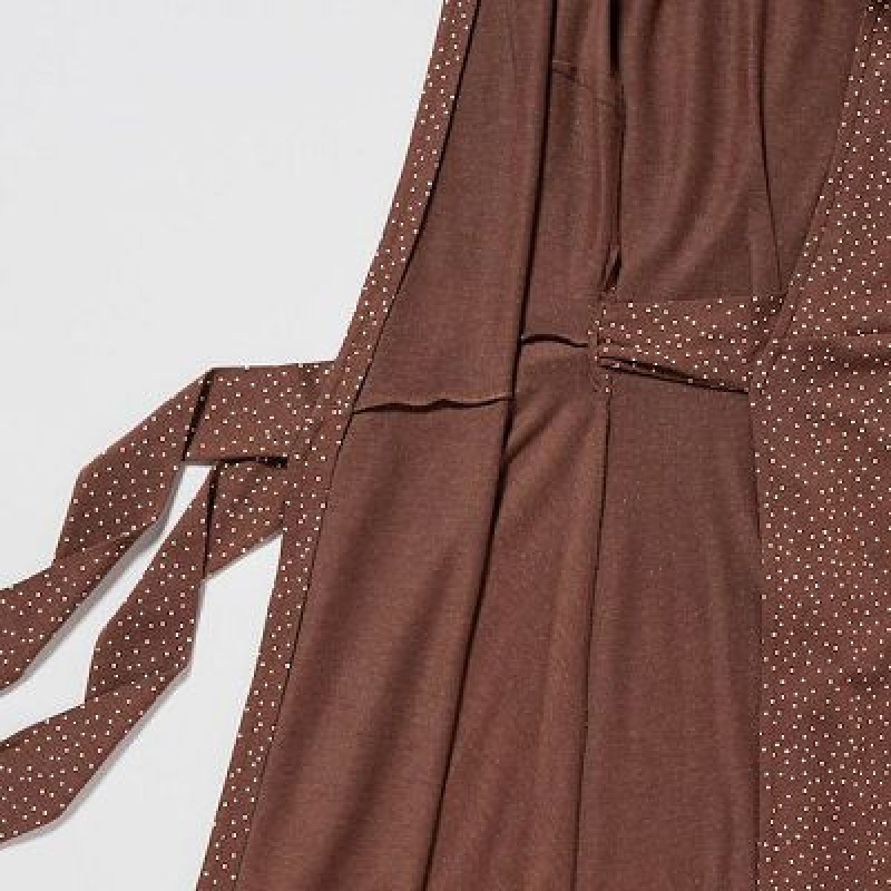 Brown Uniqlo Wrap Long-Sleeve Women Dress | 9415525
