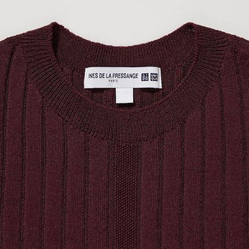 Burgundy Uniqlo 3D Knit Ribbed Crew Neck Long-Sleeve Women Dress | 4164588