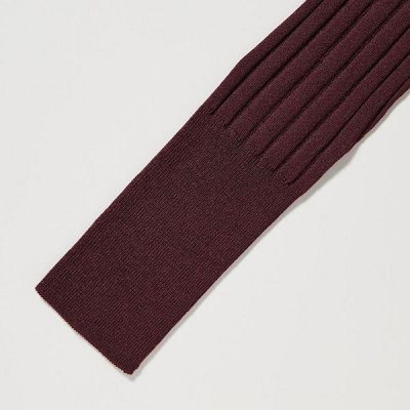 Burgundy Uniqlo 3D Knit Ribbed Crew Neck Long-Sleeve Women Dress | 4164588