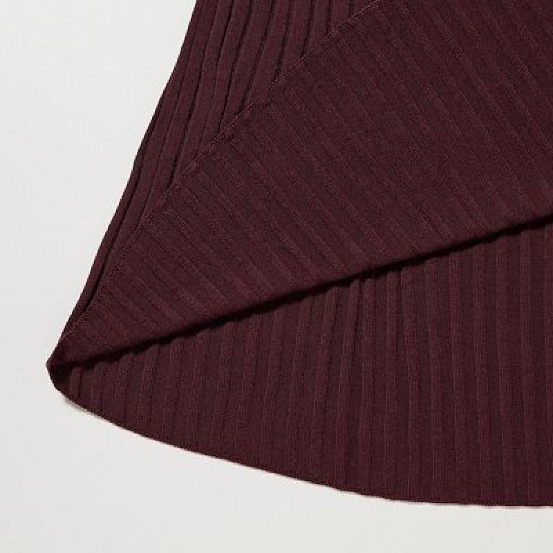 Burgundy Uniqlo 3D Knit Ribbed Crew Neck Long-Sleeve Women Dress | 4164588