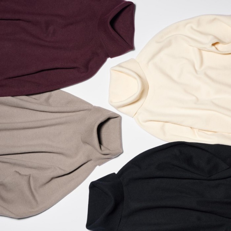 Burgundy Uniqlo 3D Knit Souffle Yarn Long-Sleeve Women Sweaters | 5562167