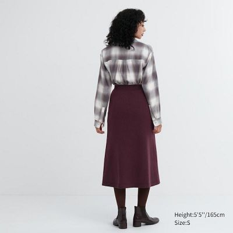 Burgundy Uniqlo 3D Knit Souffle Yarn Women Skirts | 2664560
