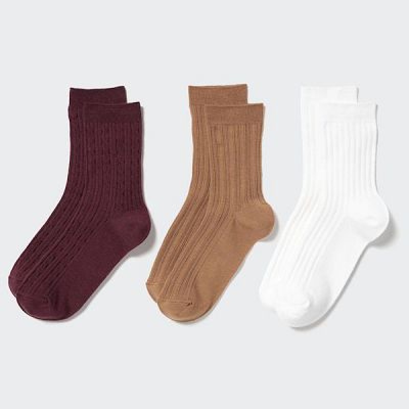 Burgundy Uniqlo 3 Pairs Women Socks | 8647389