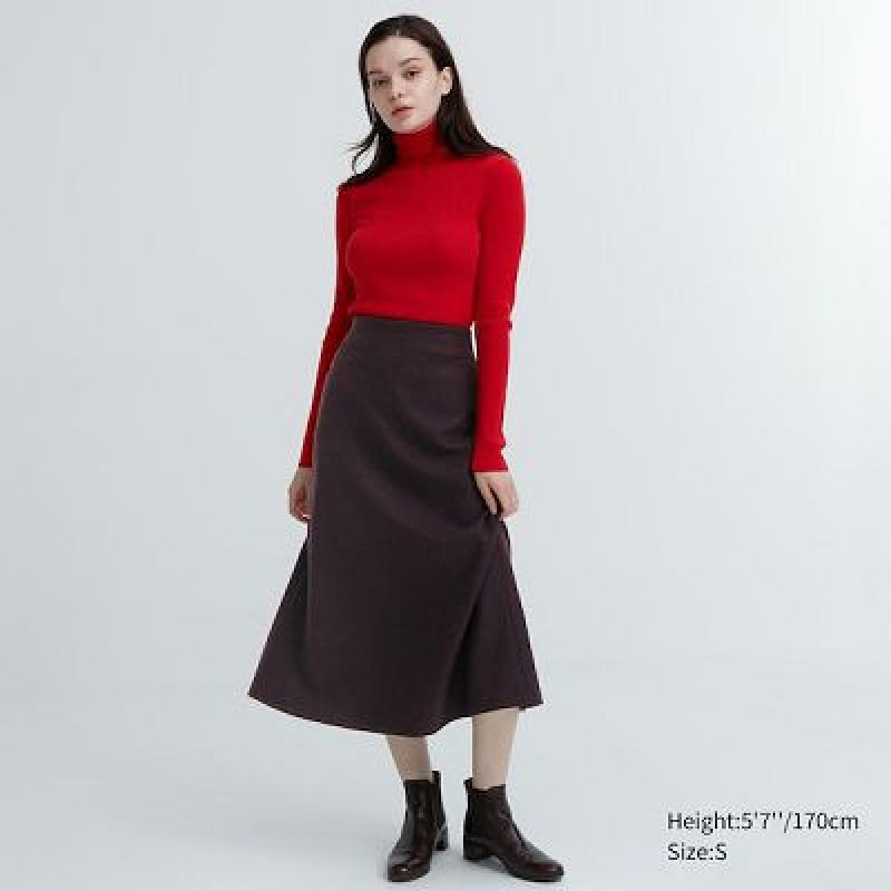 Burgundy Uniqlo Brushed Jersey Flared Women Skirts | 7731086