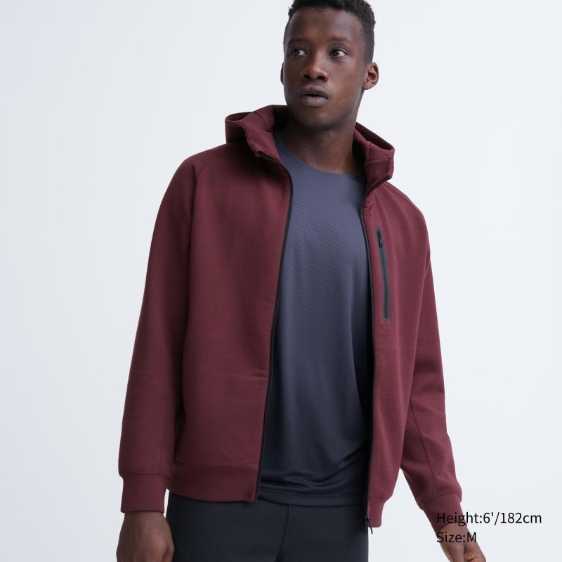 Burgundy Uniqlo Dry Stretch Sweat Long-sleeve Full-zip Men Hoodie | 8119061