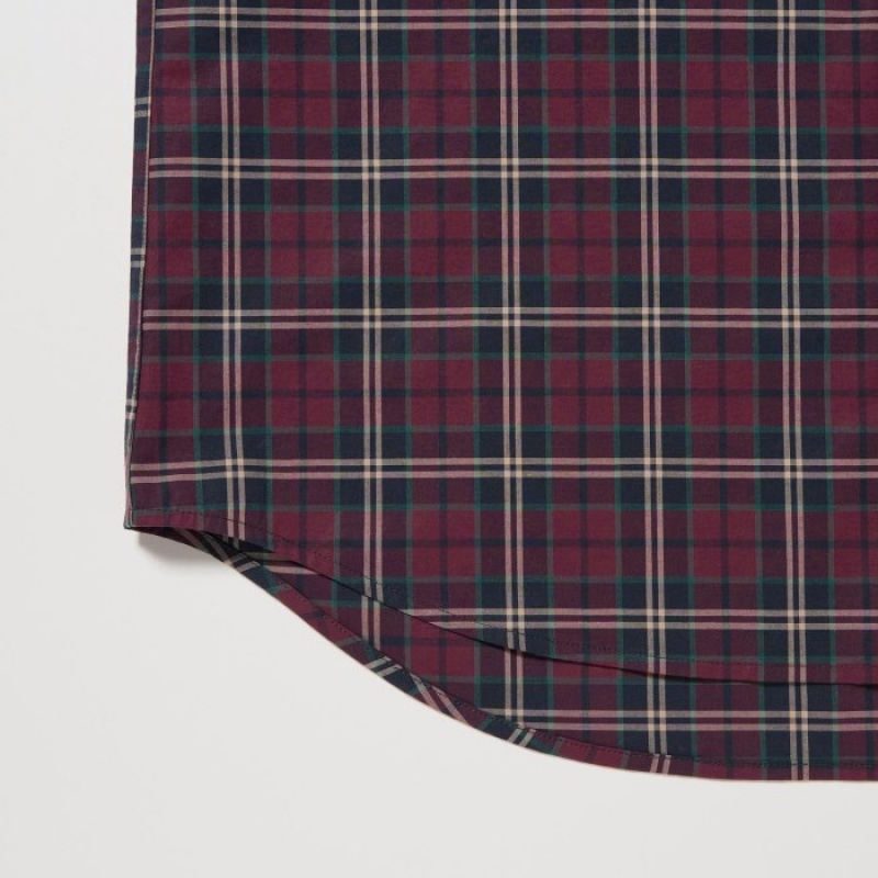Burgundy Uniqlo Extra Fine Cotton Broadcloth Checked Casual Women Shirts | 4946191