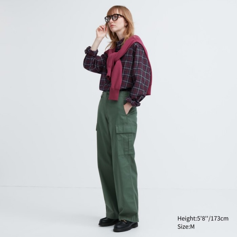 Burgundy Uniqlo Extra Fine Cotton Broadcloth Checked Casual Women Shirts | 4946191