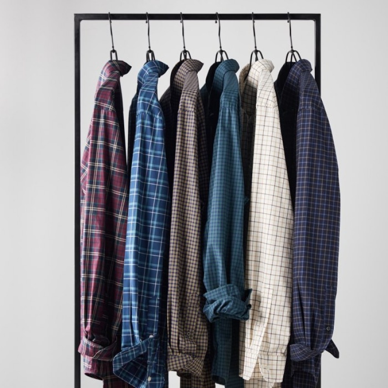 Burgundy Uniqlo Extra Fine Cotton Broadcloth Checked Casual Women Shirts | 4946191