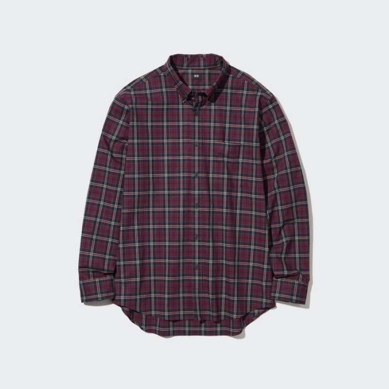 Burgundy Uniqlo Extra Fine Cotton Broadcloth Checked Casual Women Shirts | 4946191