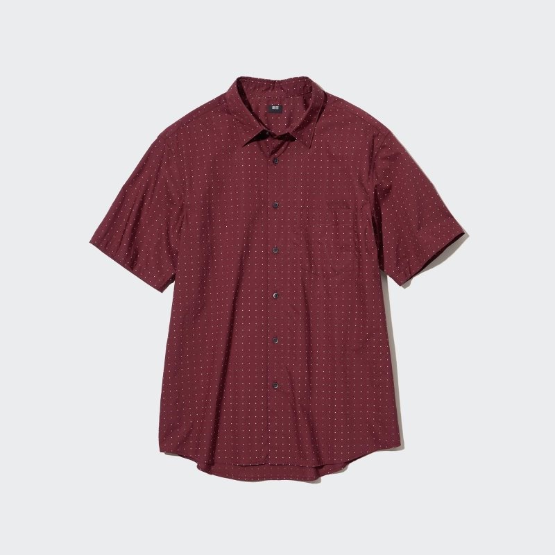 Burgundy Uniqlo Extra Fine Cotton Short-sleeve Men Shirts | 8767424