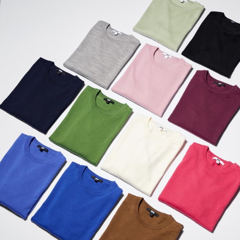 Burgundy Uniqlo Extra Fine Merino Crew Neck Long-Sleeve Women Sweaters | 759532