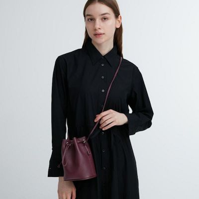 Burgundy Uniqlo Faux-Leather Drawstring Mini Women Crossbody Bags | 1285199