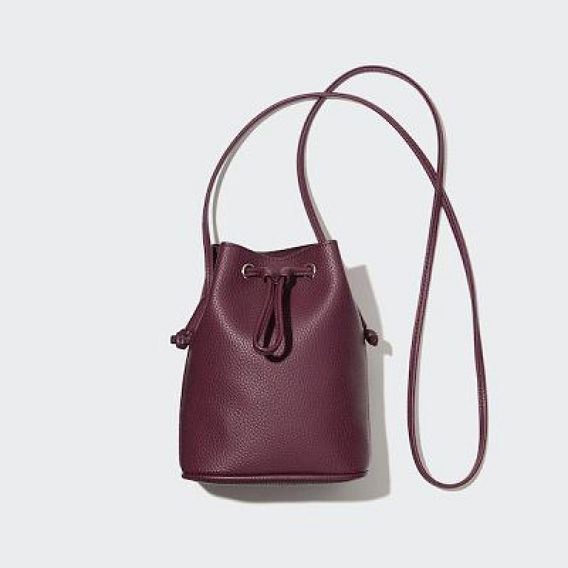 Burgundy Uniqlo Faux-Leather Drawstring Mini Women Crossbody Bags | 1285199