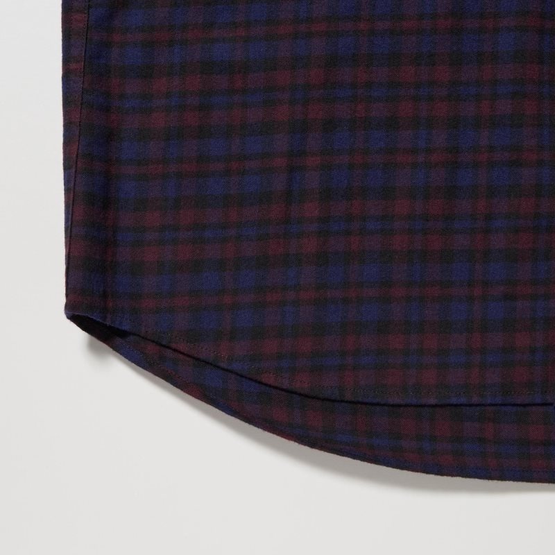 Burgundy Uniqlo Flannel Checked Long Sleeve Men Shirts | 9263220
