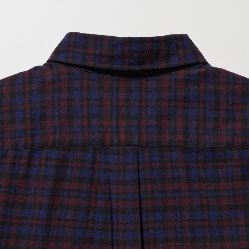 Burgundy Uniqlo Flannel Checked Long Sleeve Men Shirts | 9263220