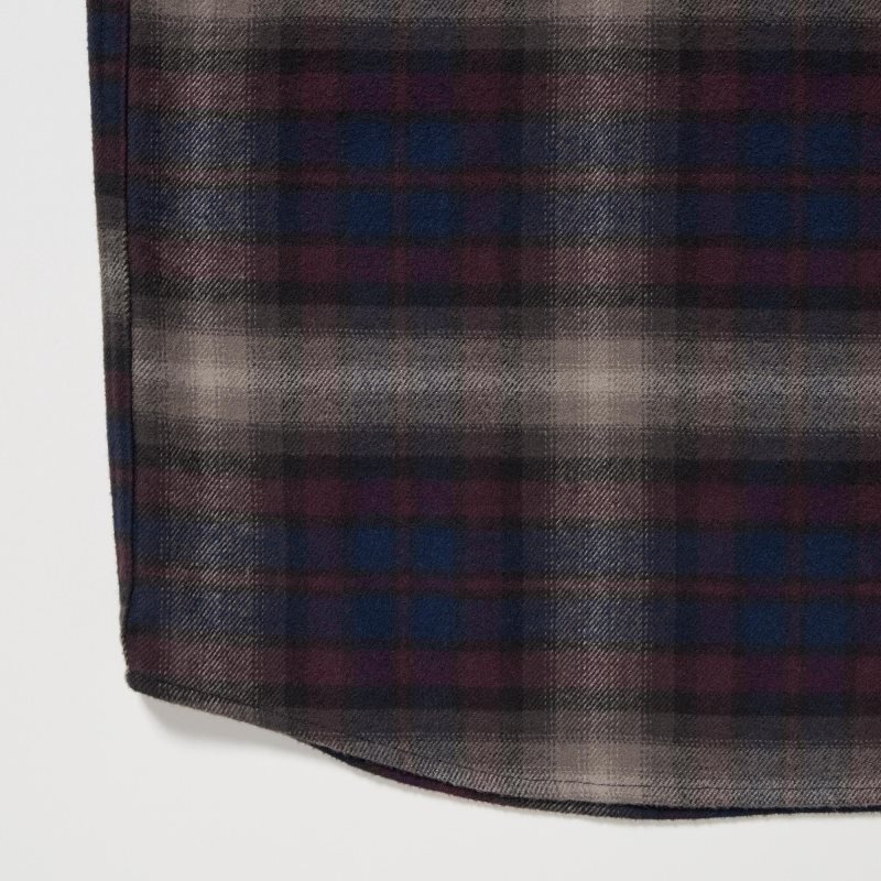 Burgundy Uniqlo Flannel Checked Long-sleeve Men Shirts | 6794436